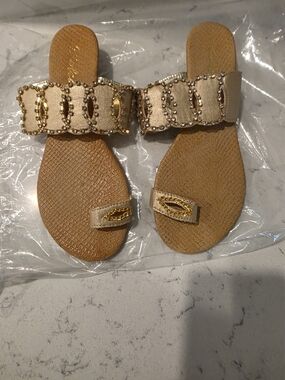 Gold Beaded Slide Sandals for Women